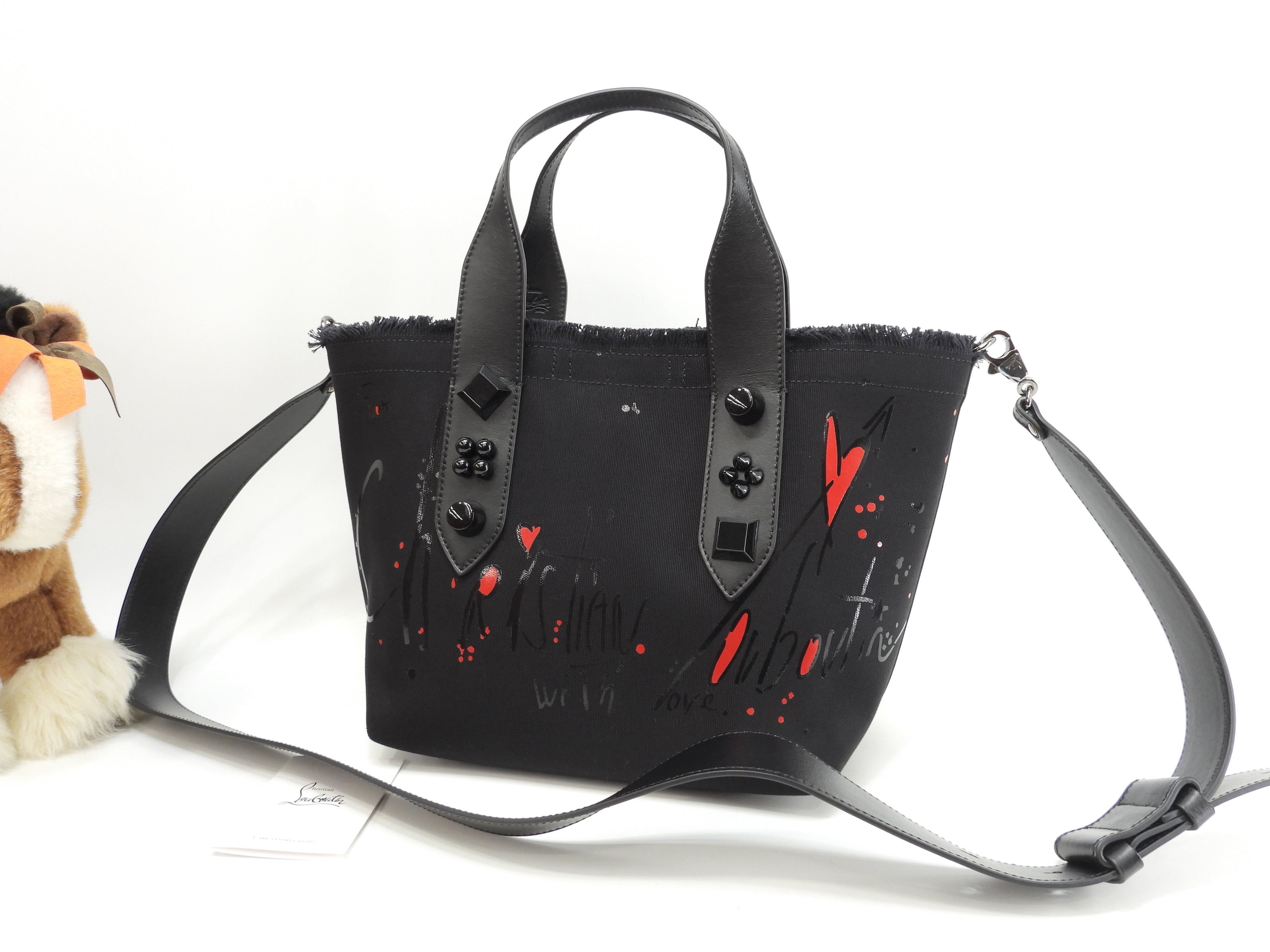 Christian Louboutin borsa tote piccola Frangibus nera, borsa a mano con tracolla, come nuova@ 4