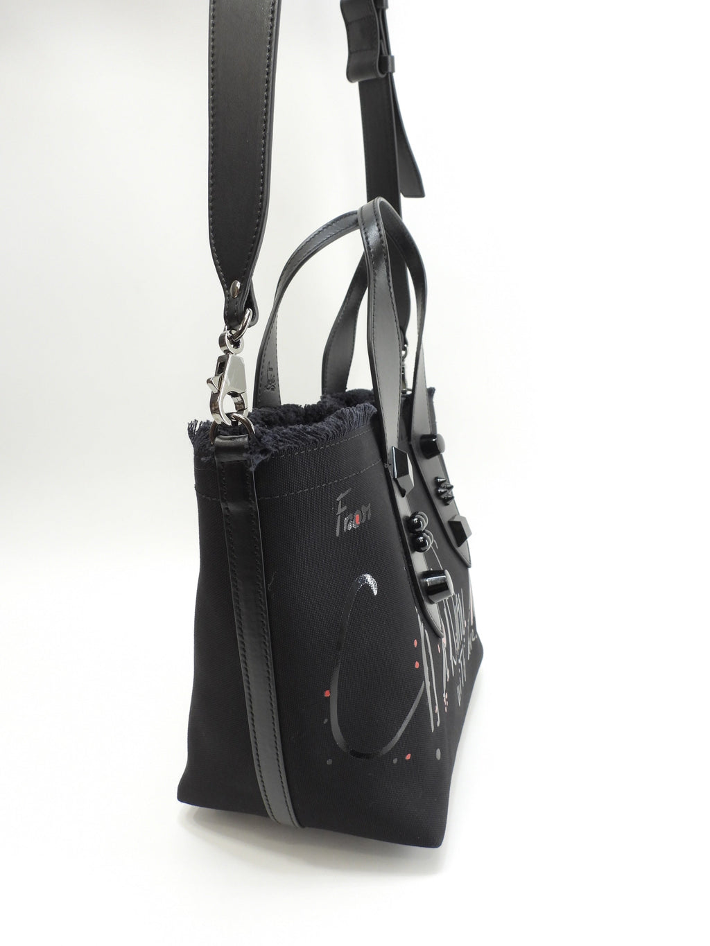 Christian Louboutin borsa tote piccola Frangibus nera, borsa a mano con tracolla, come nuova@ 4