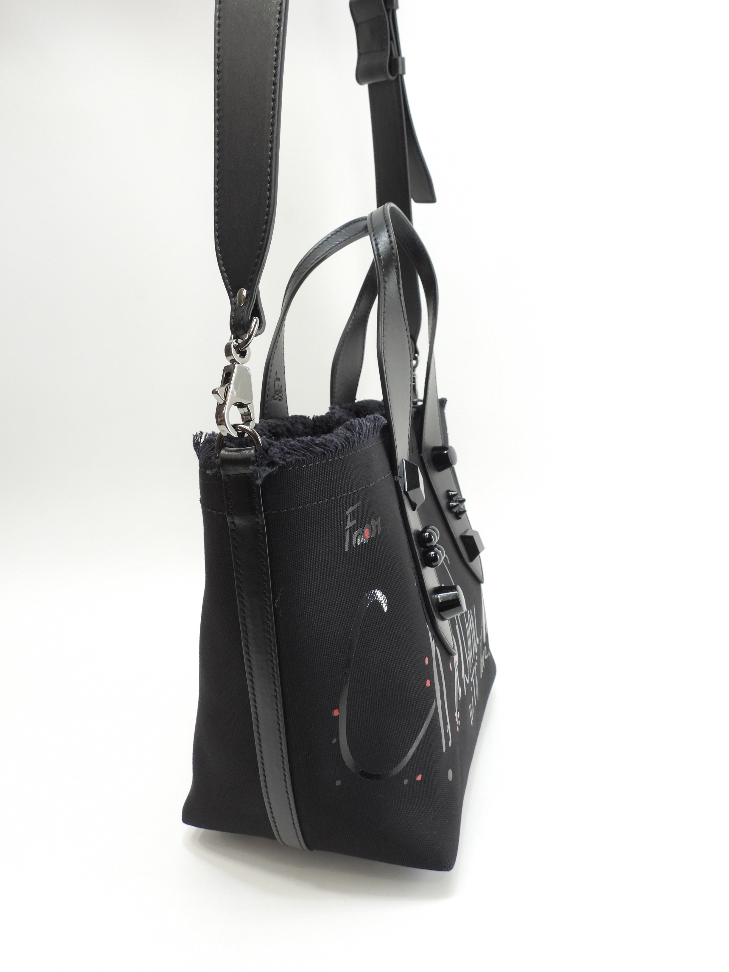 Christian Louboutin borsa tote piccola Frangibus nera, borsa a mano con tracolla, come nuova@ 4