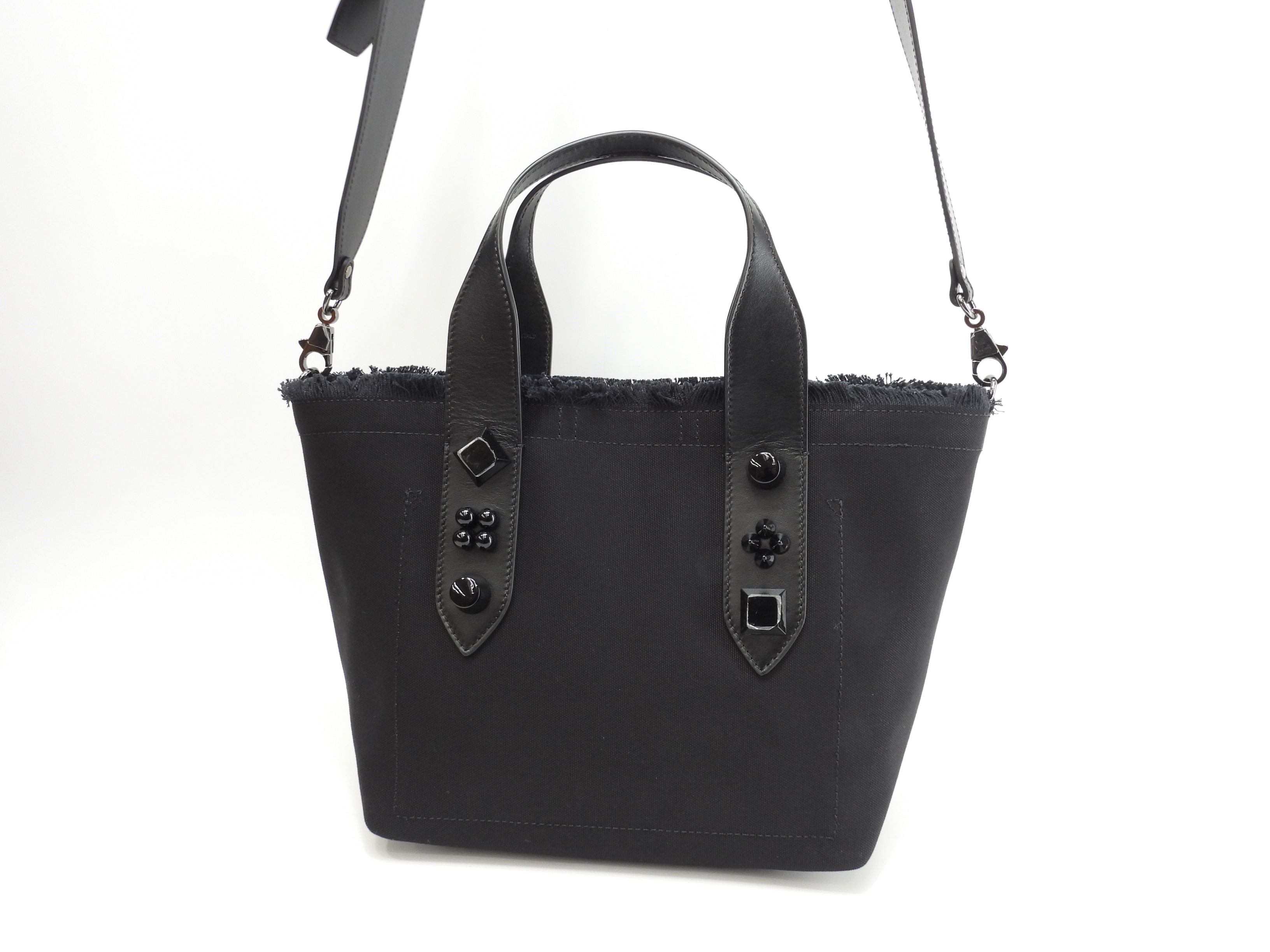 Christian Louboutin borsa tote piccola Frangibus nera, borsa a mano con tracolla, come nuova@ 4