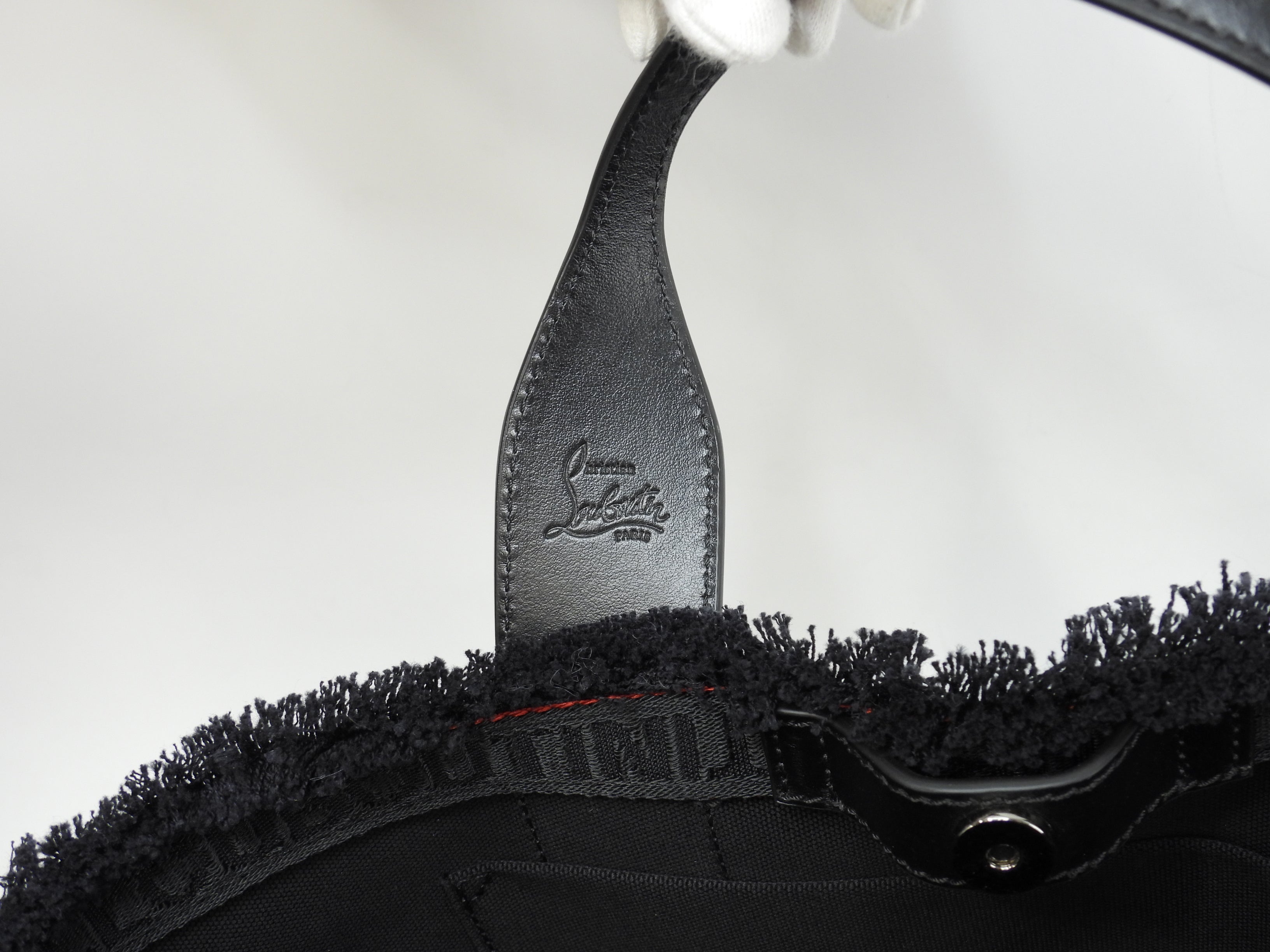 Christian Louboutin borsa tote piccola Frangibus nera, borsa a mano con tracolla, come nuova@ 4