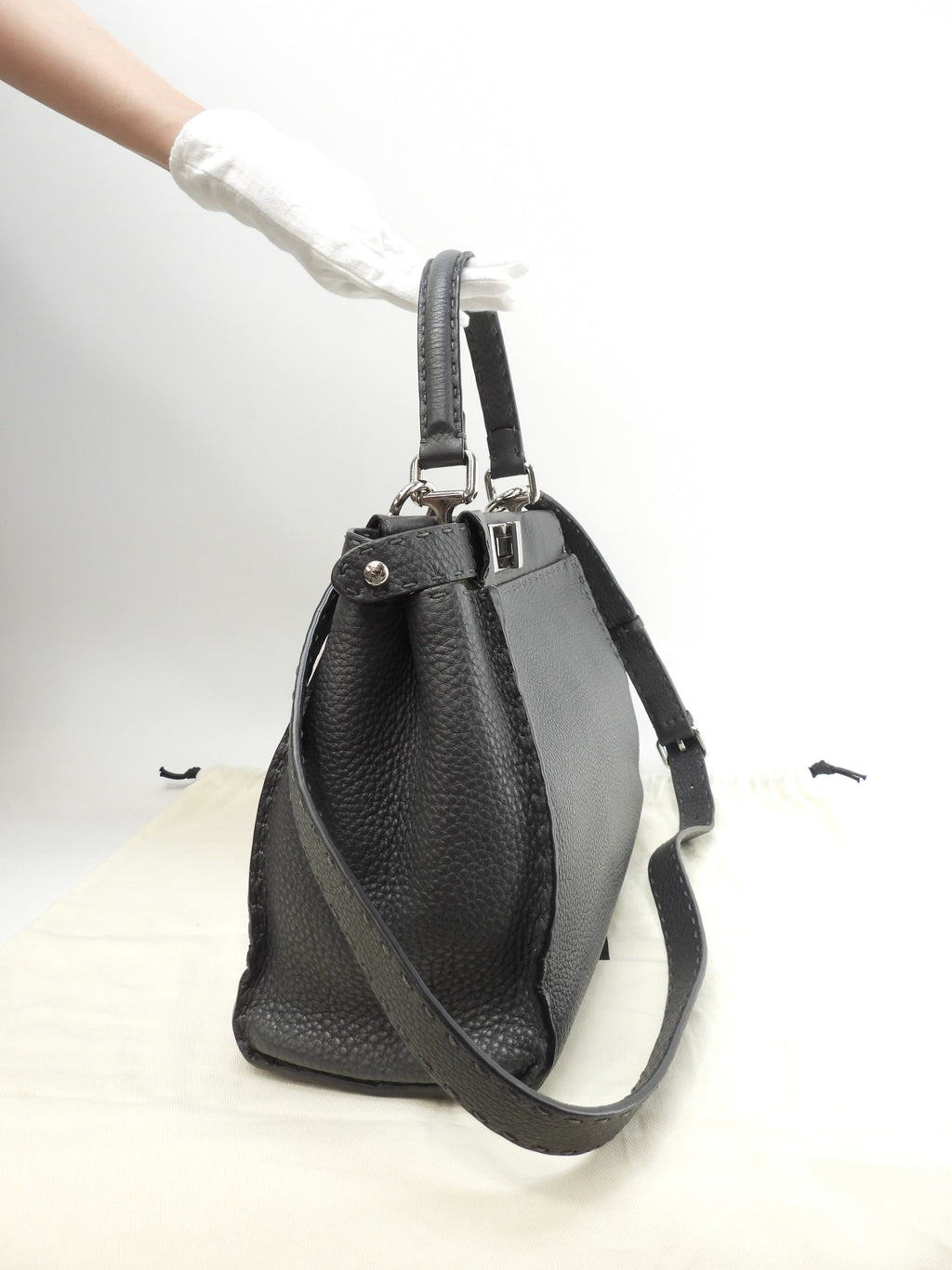 Fendi Peekaboo Regular in pelle Selleria grigia, borsa a mano con tracolla, condizioni eccellenti@ 17