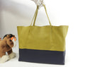 Celine Cabas Horizontal in pelle senape blu borsa a tracolla tote @W-GA-0174