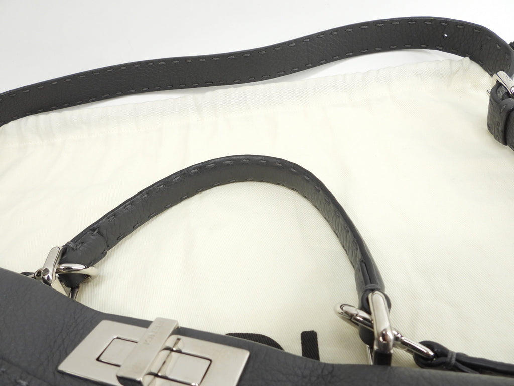 Fendi Peekaboo Regular in pelle Selleria grigia, borsa a mano con tracolla, condizioni eccellenti@ 17