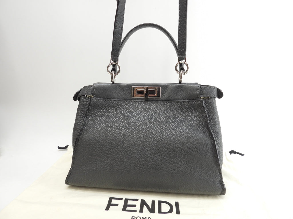Fendi Peekaboo Regular in pelle Selleria grigia, borsa a mano con tracolla, condizioni eccellenti@ 17