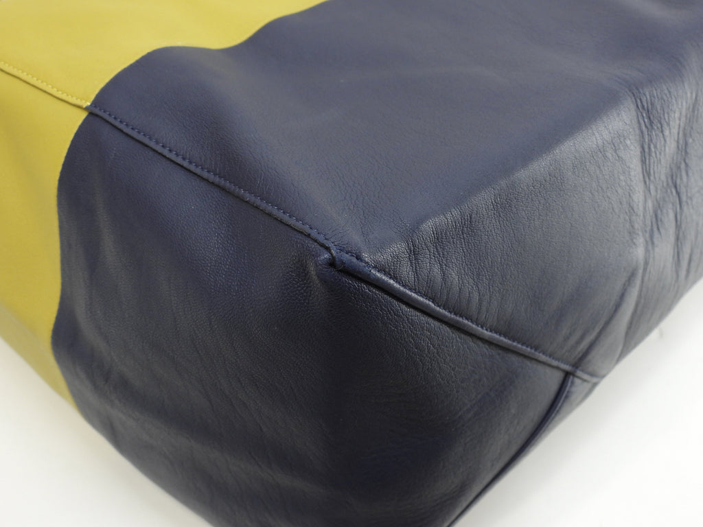 Celine Cabas Horizontal in pelle senape blu borsa a tracolla tote @W-GA-0174