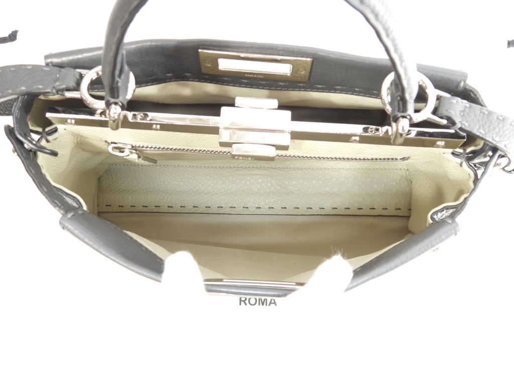 Fendi Peekaboo Regular in pelle Selleria grigia, borsa a mano con tracolla, condizioni eccellenti@ 17