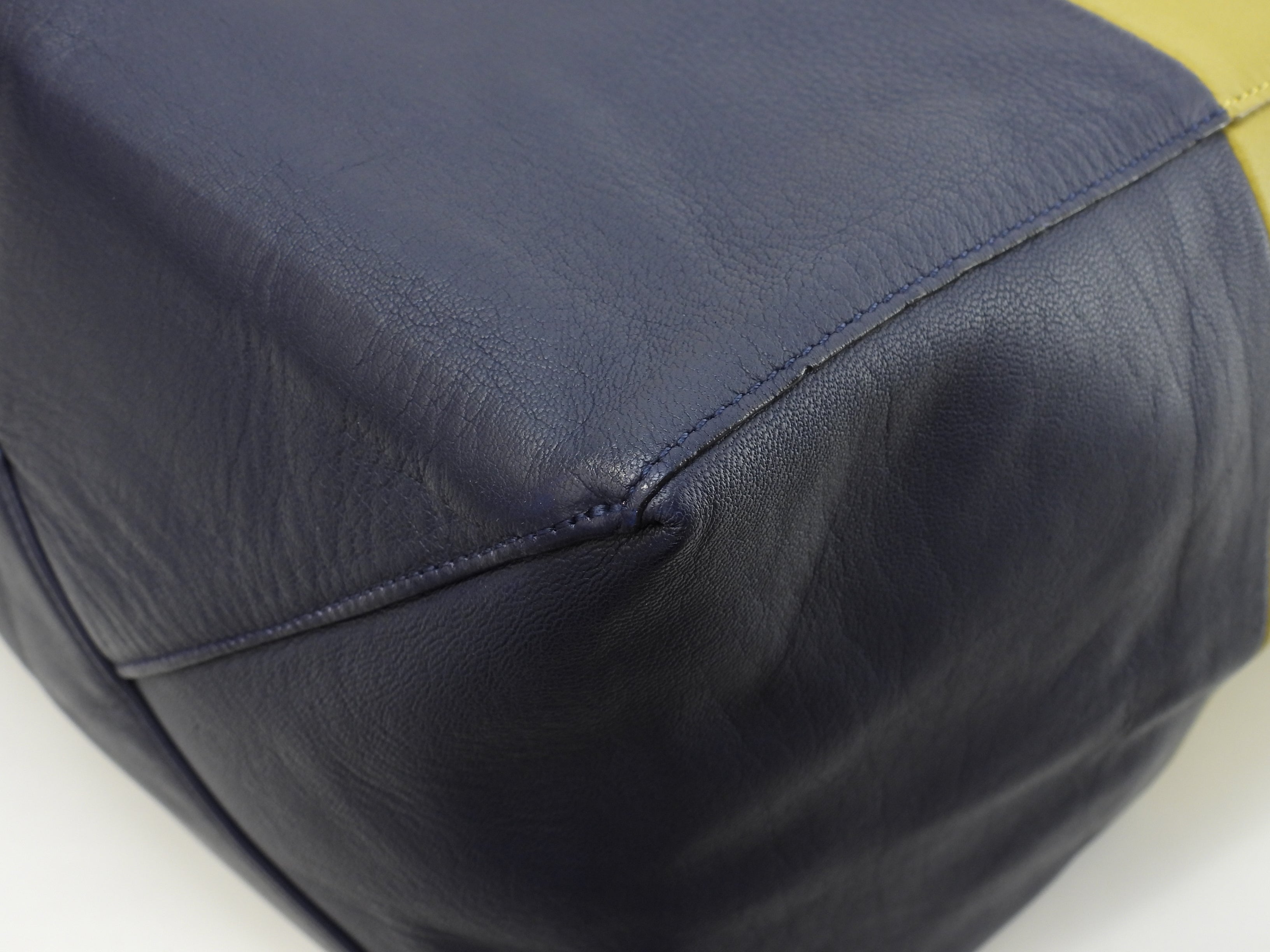 Celine Cabas Horizontal in pelle senape blu borsa a tracolla tote @W-GA-0174