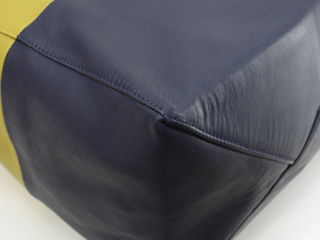 Celine Cabas Horizontal in pelle senape blu borsa a tracolla tote @W-GA-0174