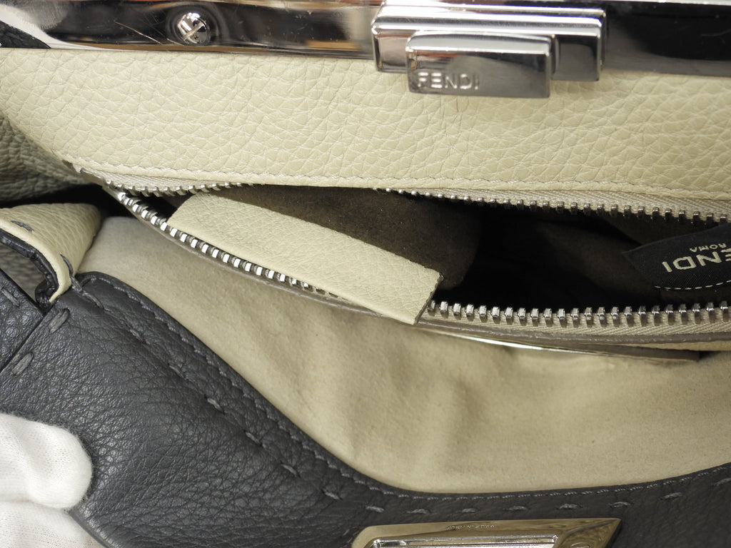 Fendi Peekaboo Regular in pelle Selleria grigia, borsa a mano con tracolla, condizioni eccellenti@ 17