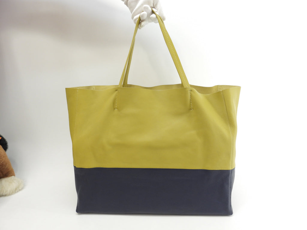 Celine Cabas Horizontal in pelle senape blu borsa a tracolla tote @W-GA-0174