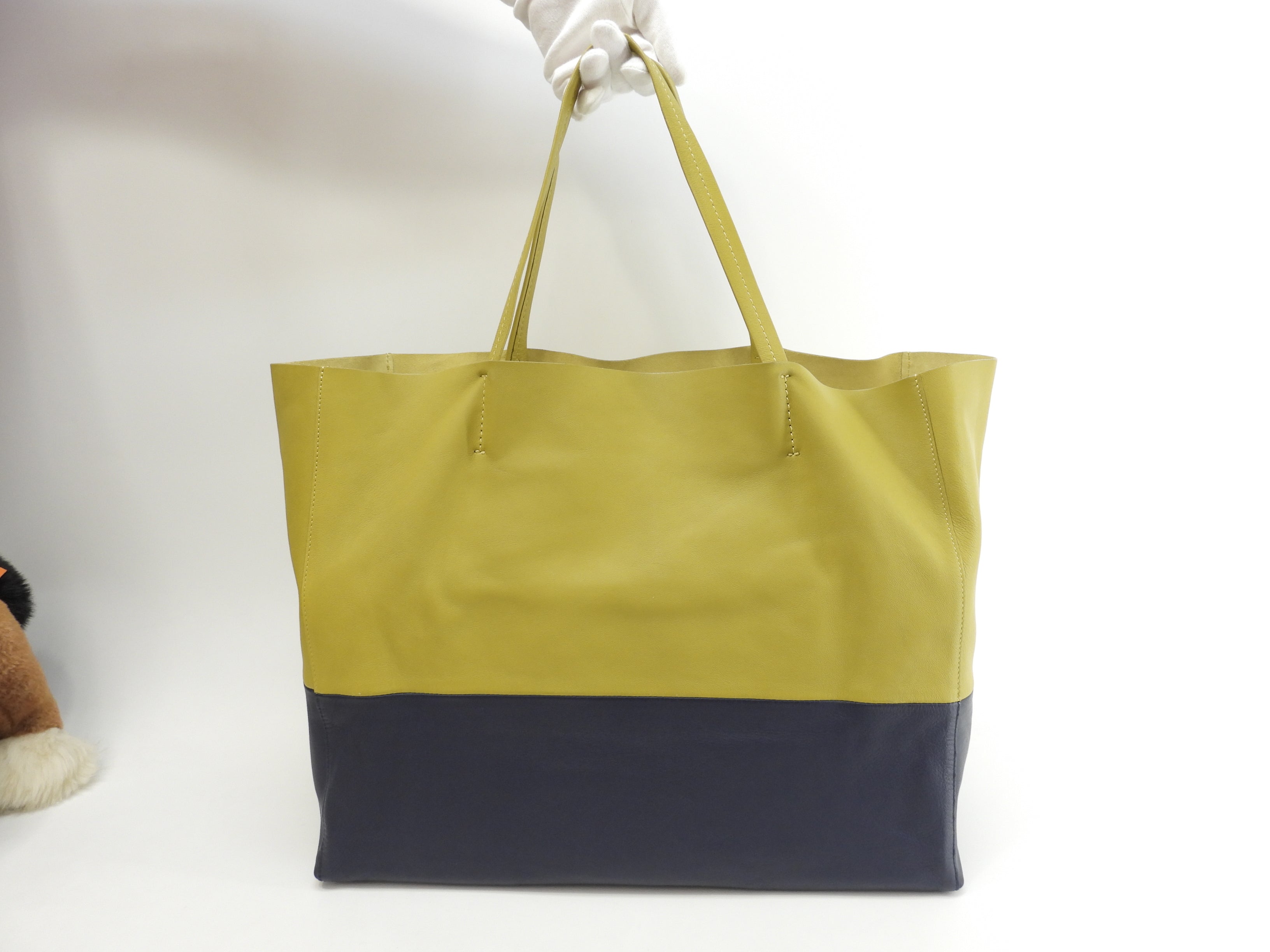 Celine Cabas Horizontal in pelle senape blu borsa a tracolla tote @W-GA-0174