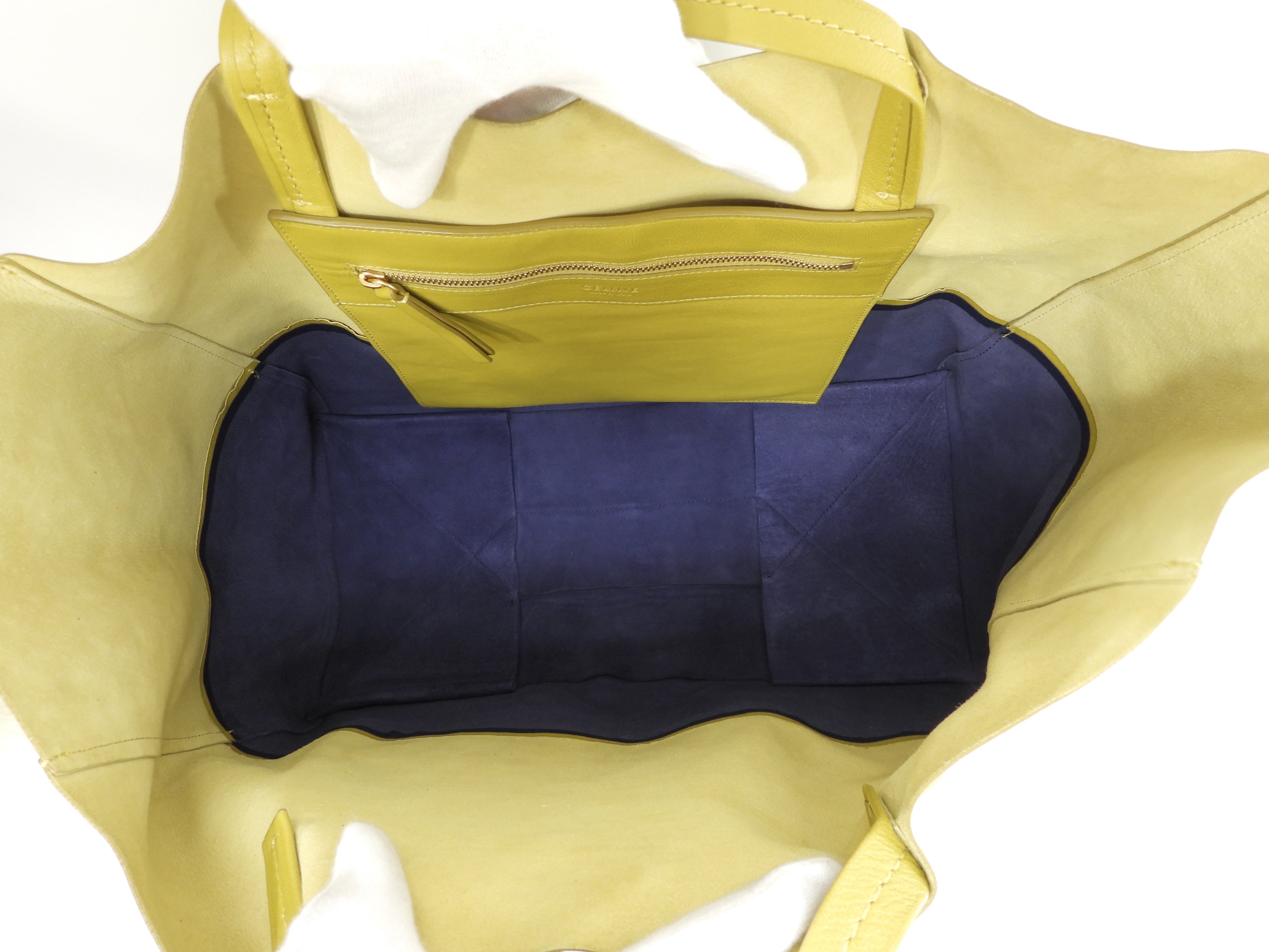 Celine Cabas Horizontal in pelle senape blu borsa a tracolla tote @W-GA-0174