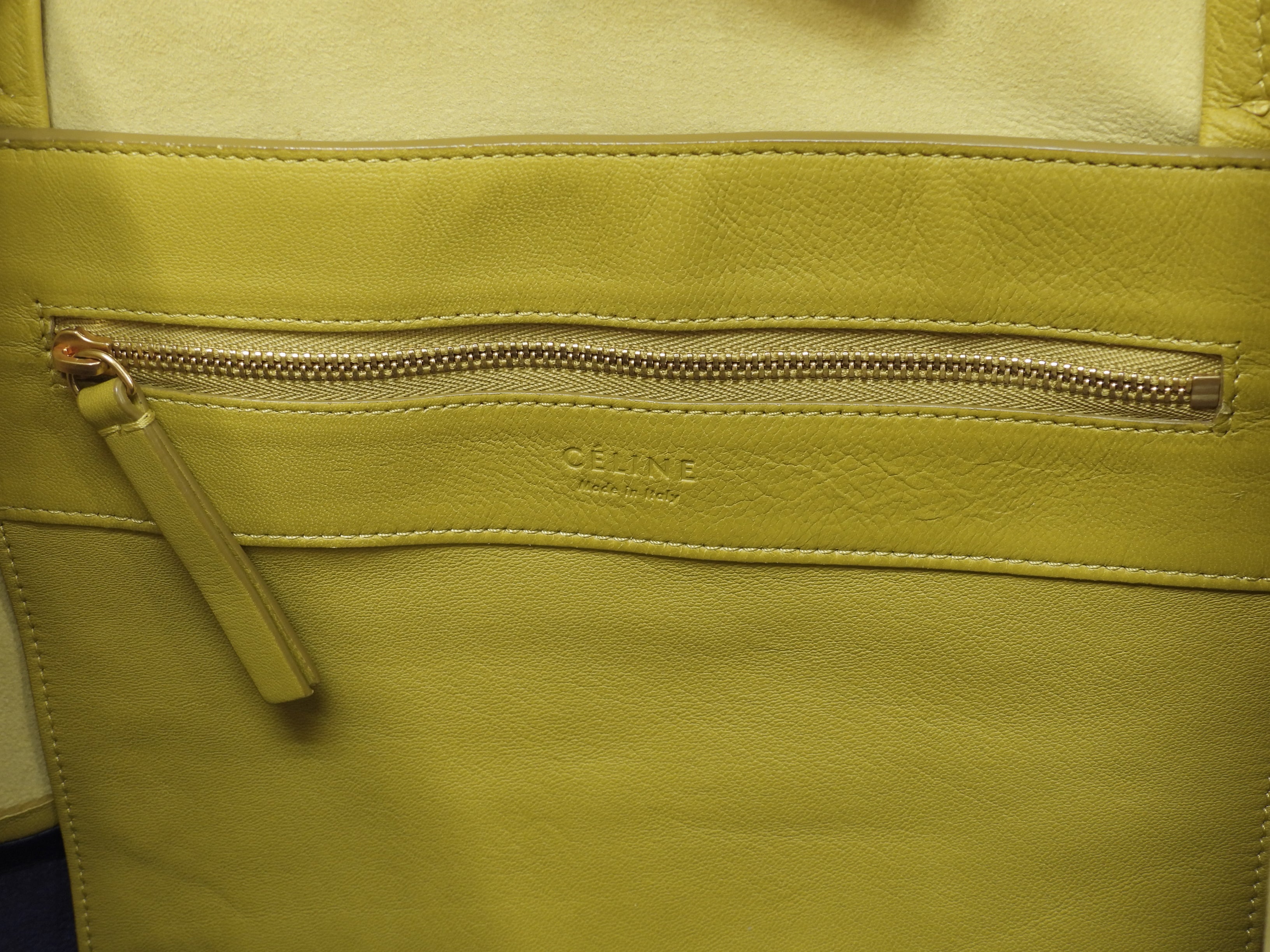 Celine Cabas Horizontal in pelle senape blu borsa a tracolla tote @W-GA-0174