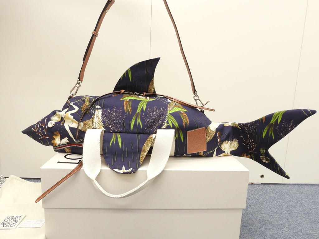 Loewe Shark Bag Paula's Ibiza cotone pelle blu borsa a tracolla con tracolla edizione limitata nuova di zecca @ 1