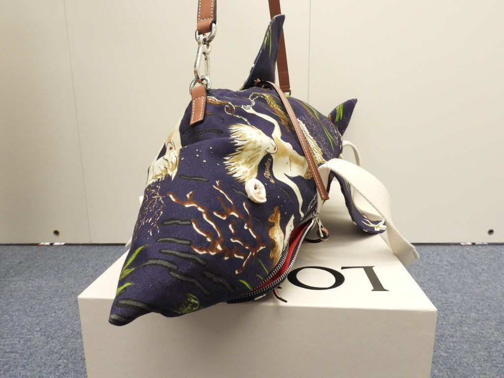 Loewe Shark Bag Paula's Ibiza cotone pelle blu borsa a tracolla con tracolla edizione limitata nuova di zecca @ 1