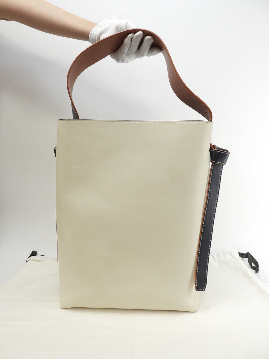 Celine Twisted Cabas in pelle grigio-bianca Borsa a spalla Hobo @U-CU-1116