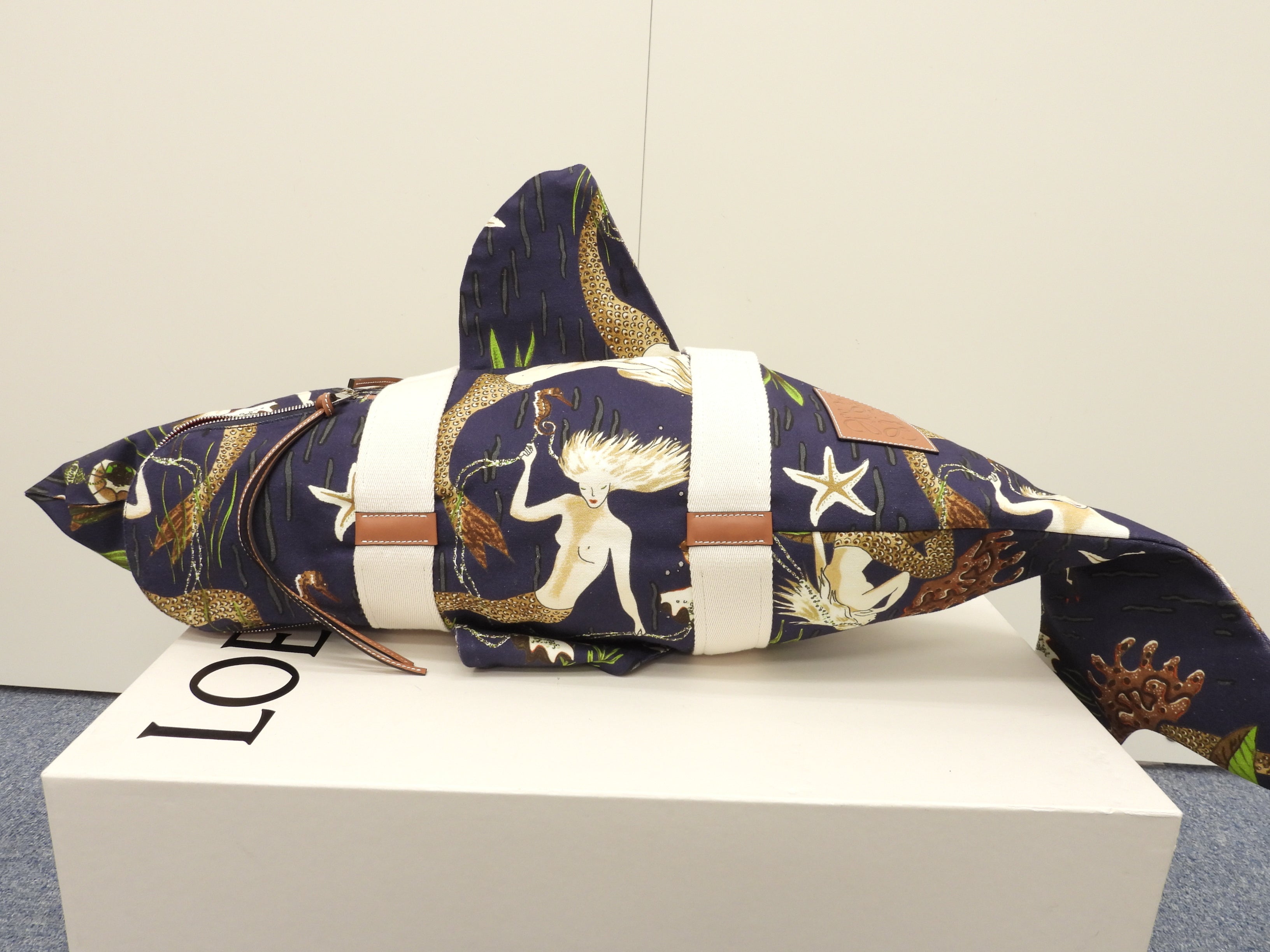 Loewe Shark Bag Paula's Ibiza cotone pelle blu borsa a tracolla con tracolla edizione limitata nuova di zecca @ 1