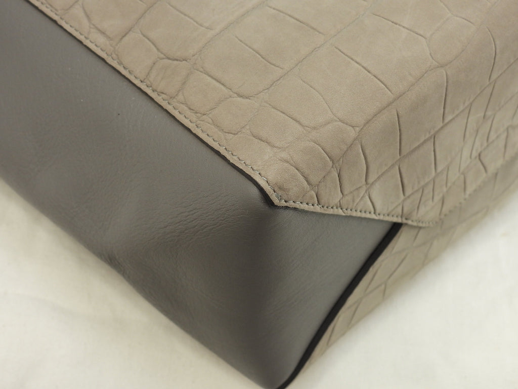 Celine Cabas Phantom Small borsa tote a tracolla in pelle goffrata coccodrillo grigia @F-PA-0162