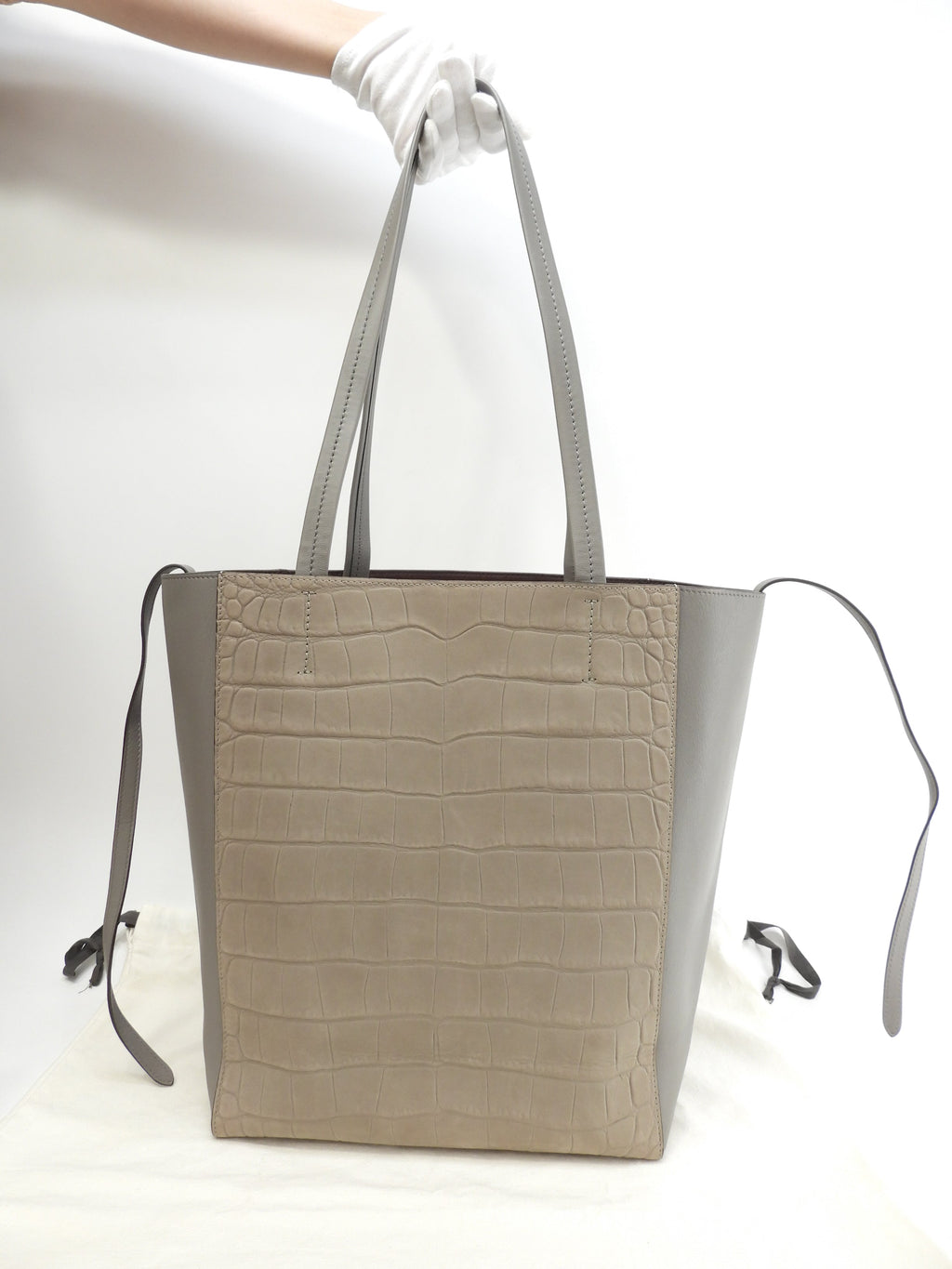 Celine Cabas Phantom Small borsa tote a tracolla in pelle goffrata coccodrillo grigia @F-PA-0162