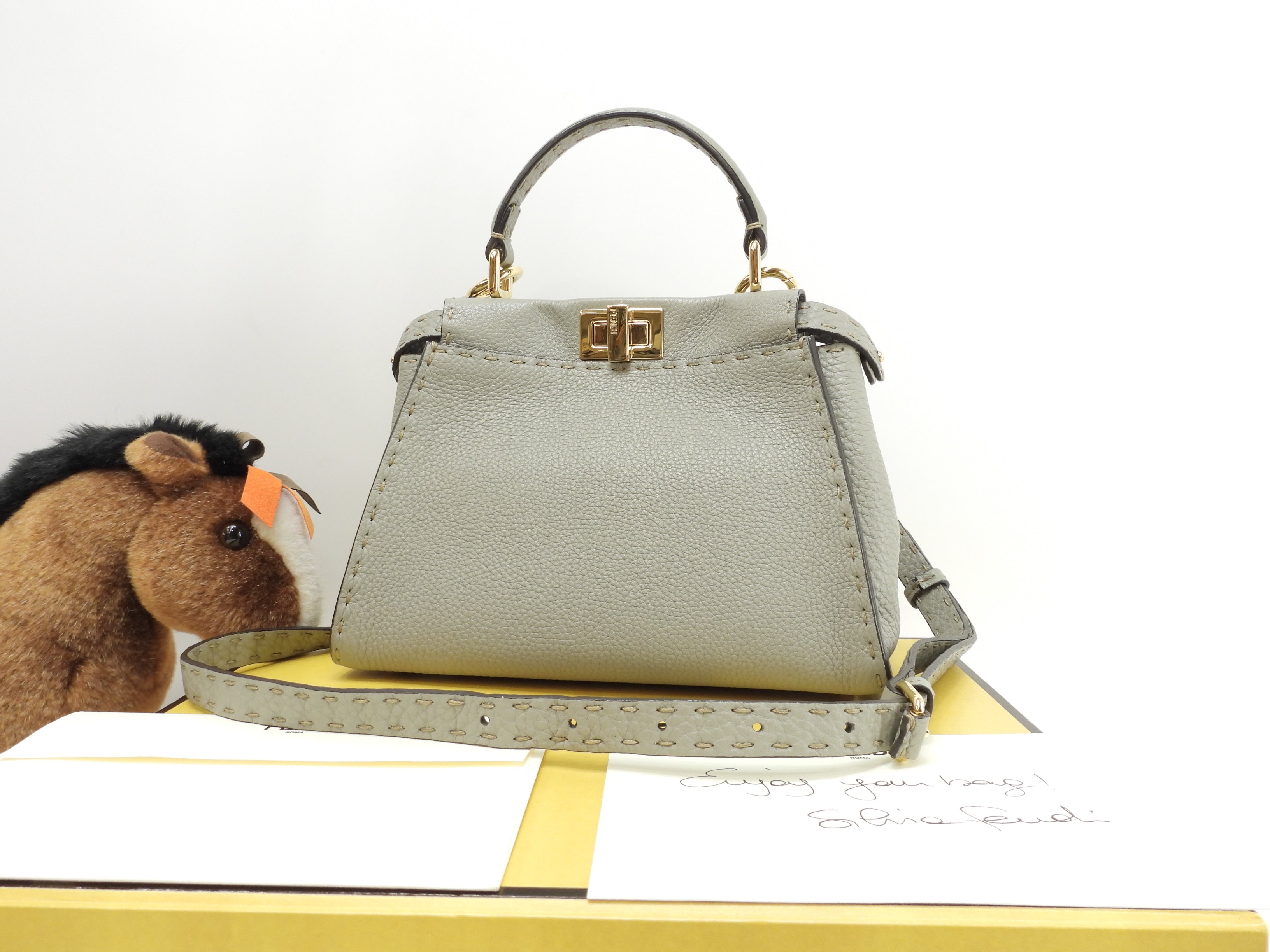 Fendi Peekaboo Mini Ginza Limited Selleria Leather Grigio Borsa a Mano Pochette Condizioni Eccellenti @ 6