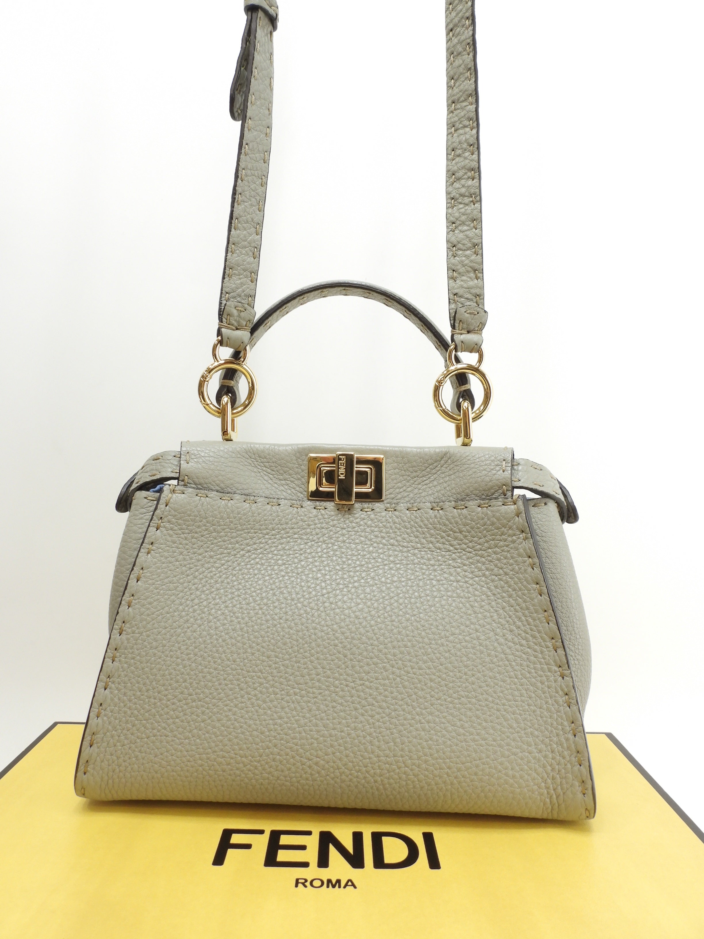 Fendi Peekaboo Mini Ginza Limited Selleria Leather Grigio Borsa a Mano Pochette Condizioni Eccellenti @ 6