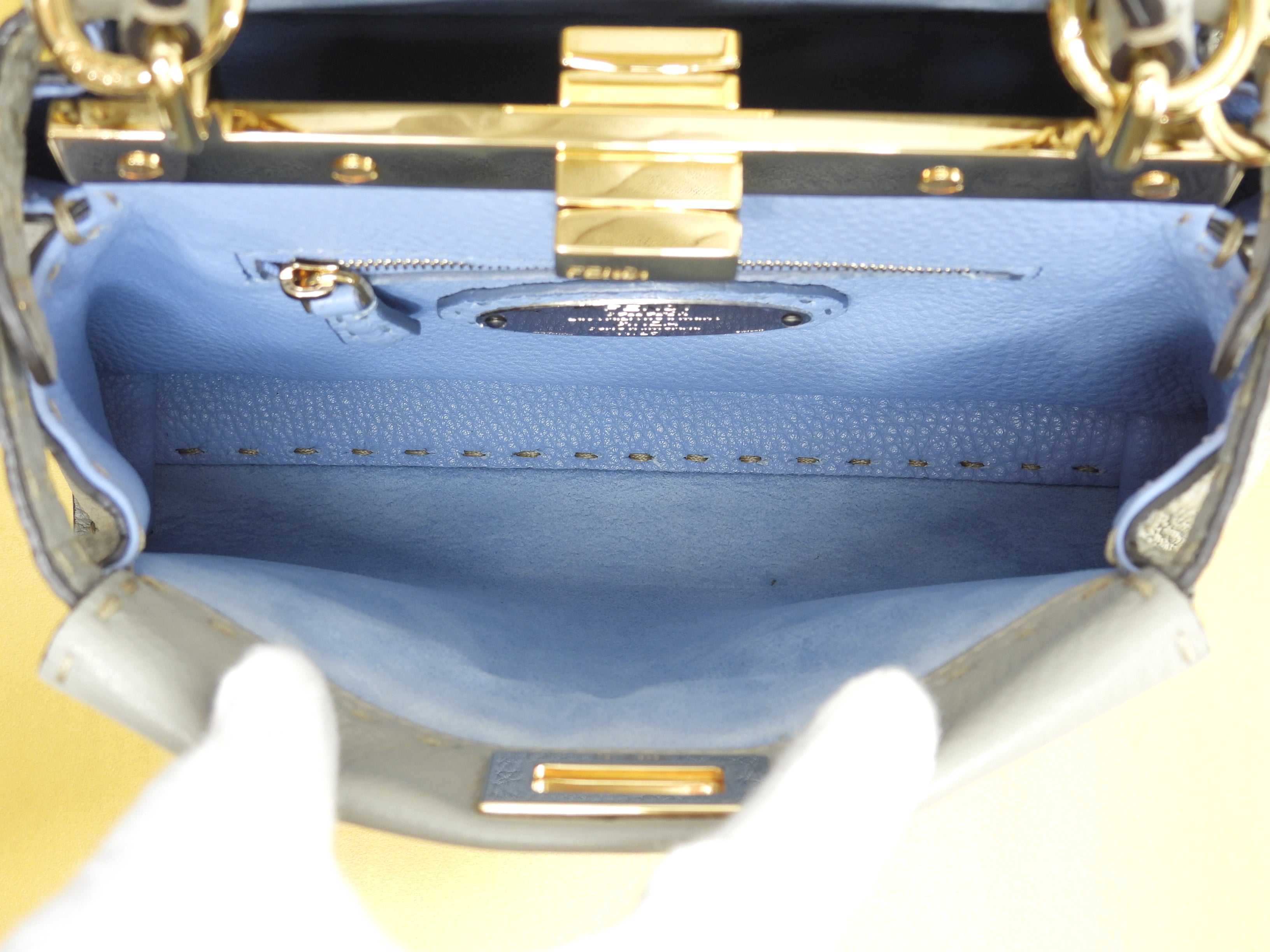 Fendi Peekaboo Mini Ginza Limited Selleria Leather Grigio Borsa a Mano Pochette Condizioni Eccellenti @ 6