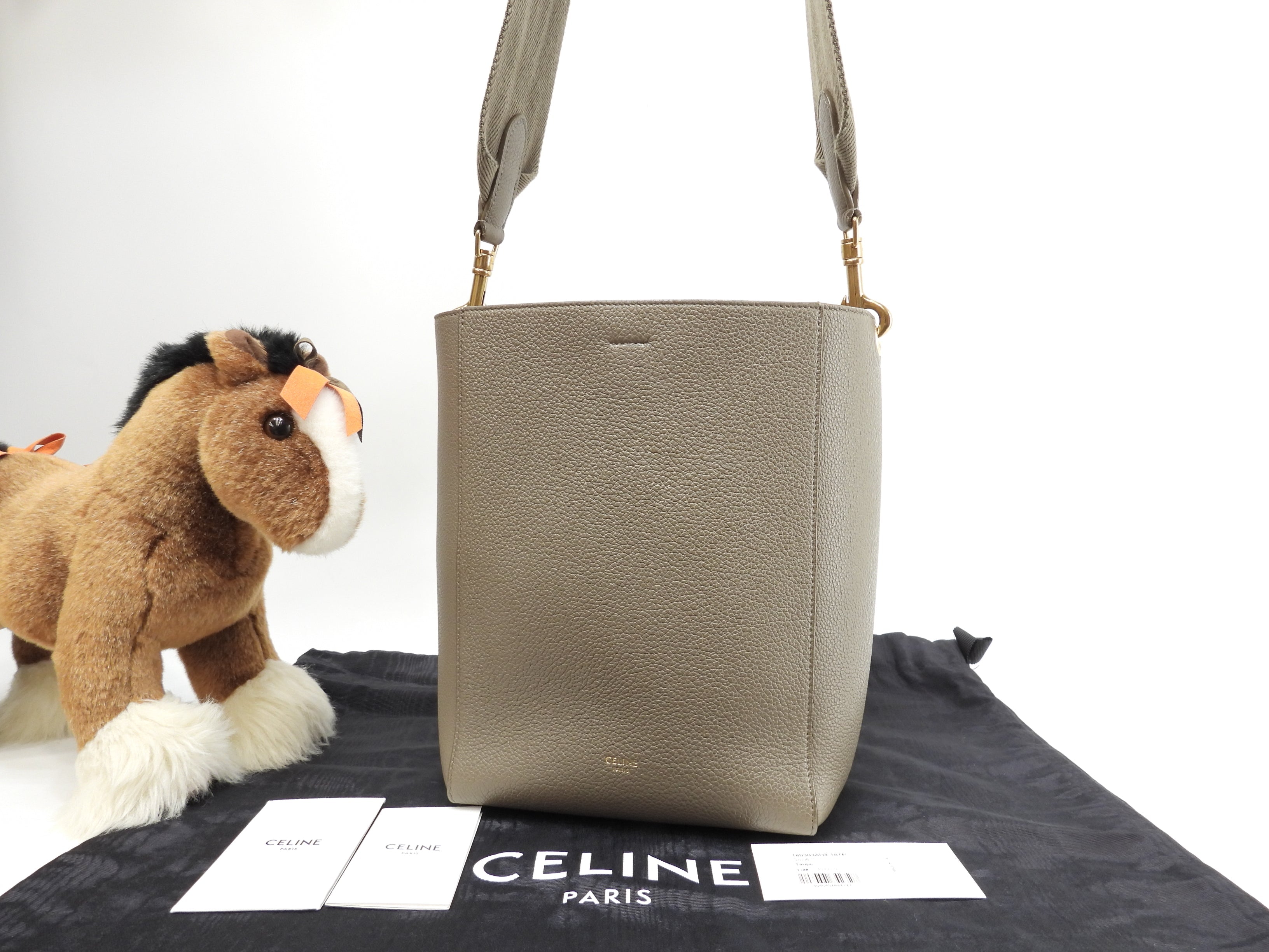 Celine Sangle Bucket Small in pelle color talpa Borsa a spalla@W-AN-2201
