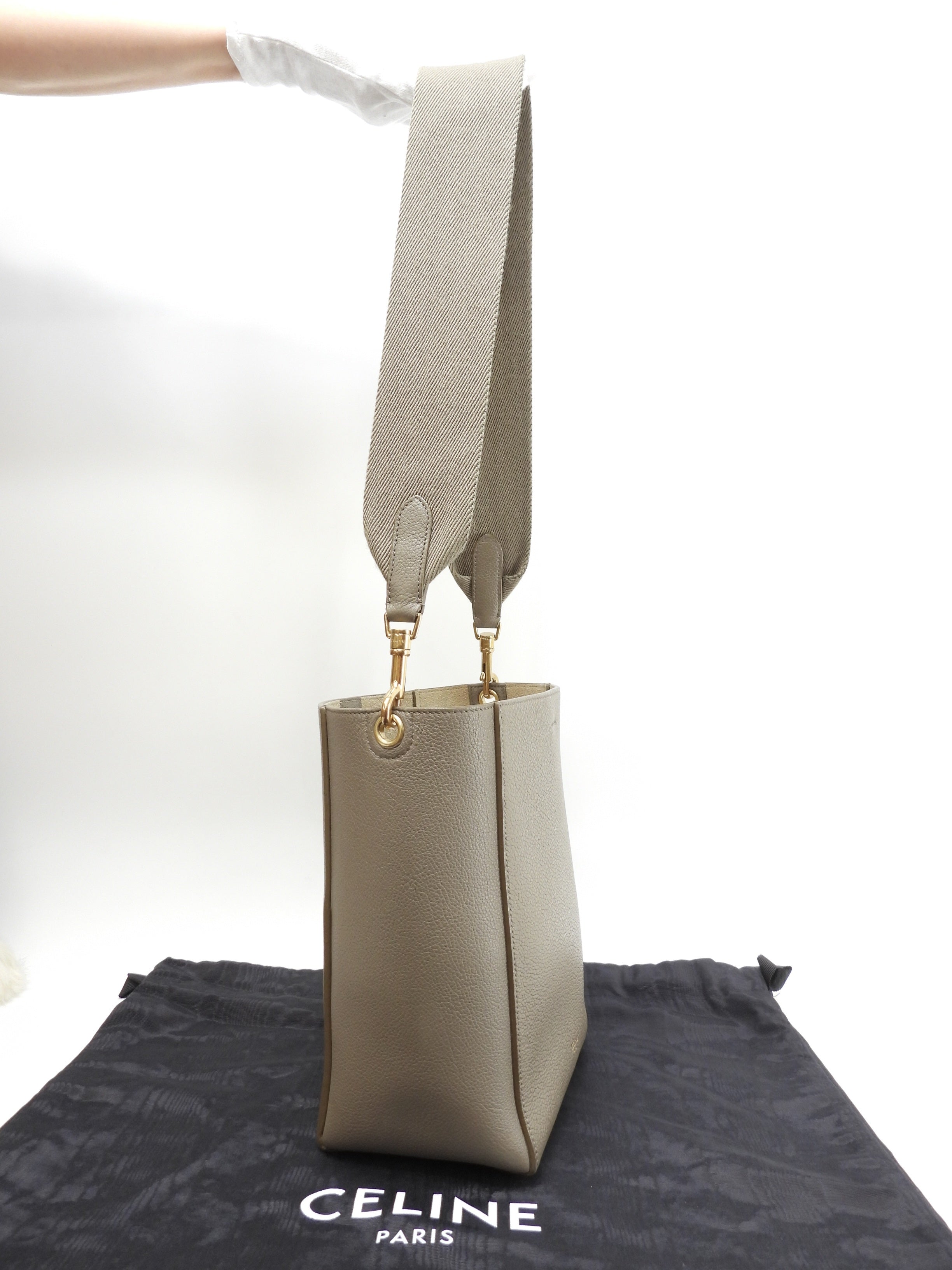 Celine Sangle Bucket Small in pelle color talpa Borsa a spalla@W-AN-2201