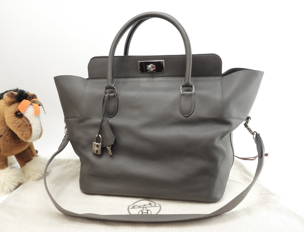 Hermès Toolbox 33 Pelle Swift Graphite Borsa Tote da uomo con tracolla @T