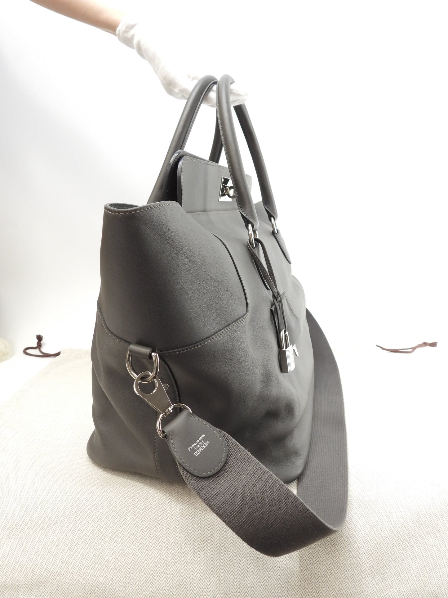 Hermès Toolbox 33 Pelle Swift Graphite Borsa Tote da uomo con tracolla @T