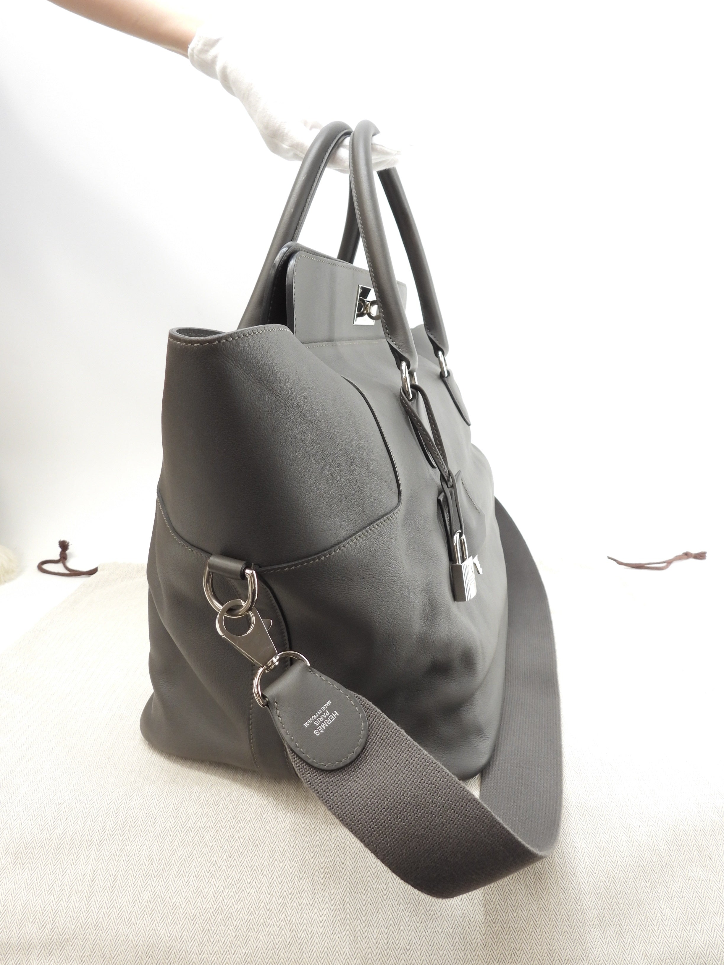 Hermès Toolbox 33 Pelle Swift Graphite Borsa Tote da uomo con tracolla @T