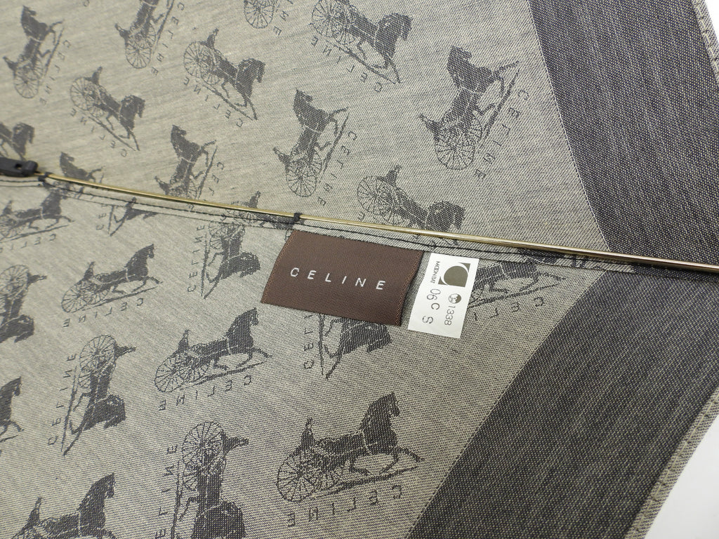 Celine, ombrello pieghevole da sole, motivo carrozza, grigio, parasole, vintage, in ottime condizioni @ 1