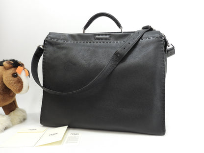 Fendi Peekaboo grande in pelle Selleria nera da uomo, borsa a mano, borsa da lavoro, condizioni eccellenti@ 20