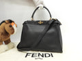 Fendi Peekaboo Regular in pelle liscia nera, borsa a mano con tracolla, ottime condizioni, @ 14