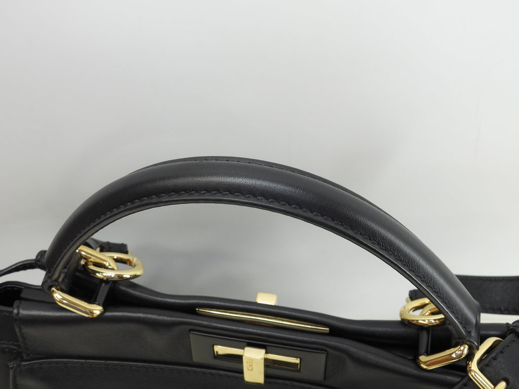 Fendi Peekaboo Regular in pelle liscia nera, borsa a mano con tracolla, ottime condizioni, @ 14