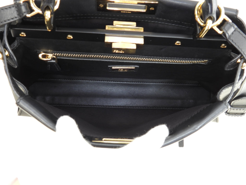 Fendi Peekaboo Regular in pelle liscia nera, borsa a mano con tracolla, ottime condizioni, @ 14