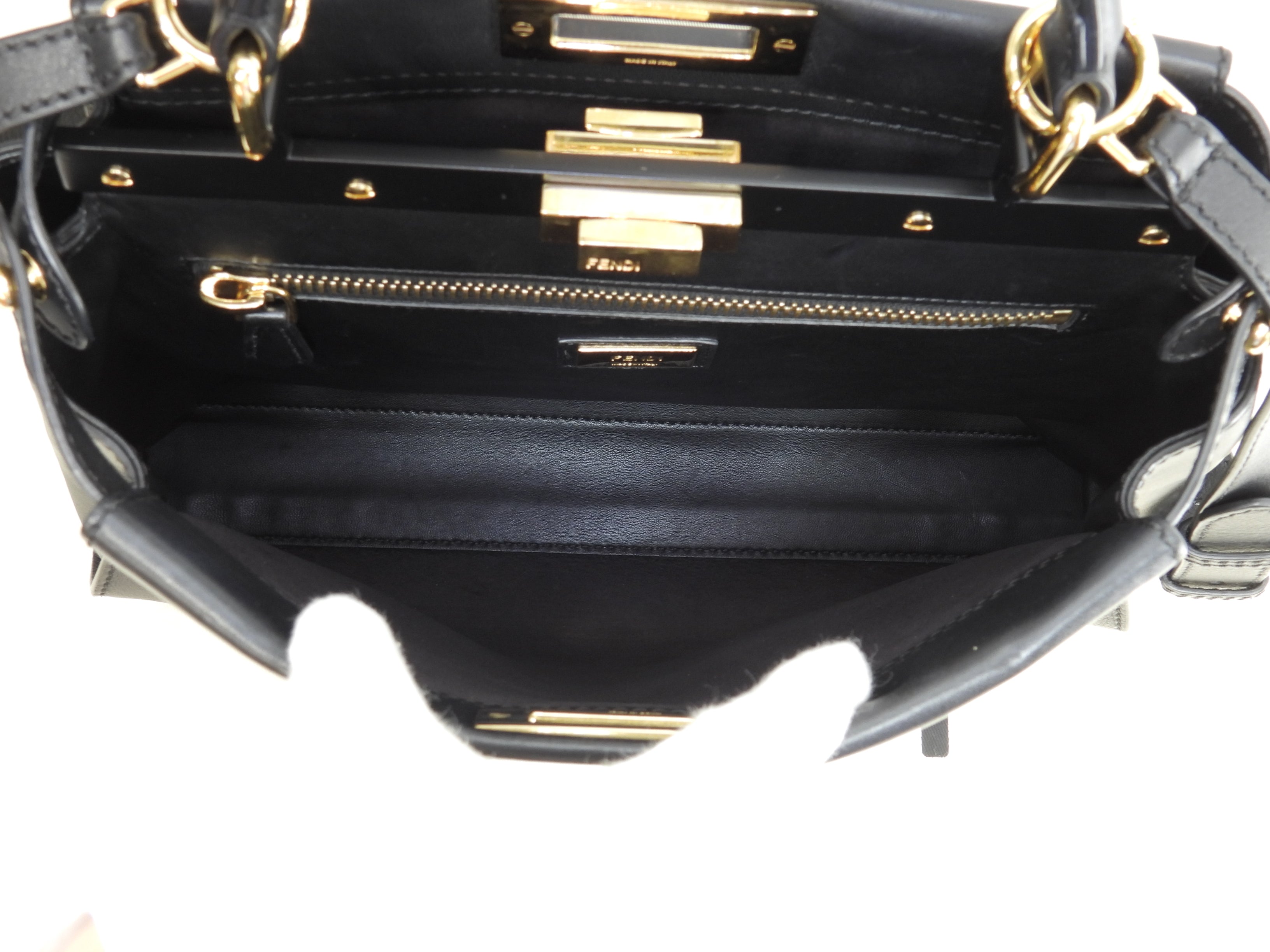 Fendi Peekaboo Regular in pelle liscia nera, borsa a mano con tracolla, ottime condizioni, @ 14