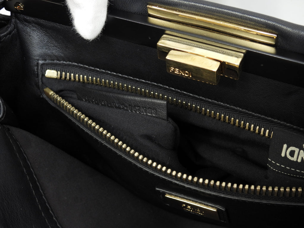 Fendi Peekaboo Regular in pelle liscia nera, borsa a mano con tracolla, ottime condizioni, @ 14