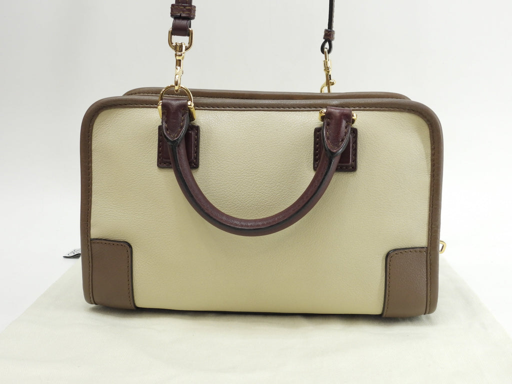 Loewe Amazona 23 in pelle crema/bordeaux, mini borsa a mano, pochette, ottime condizioni @061210