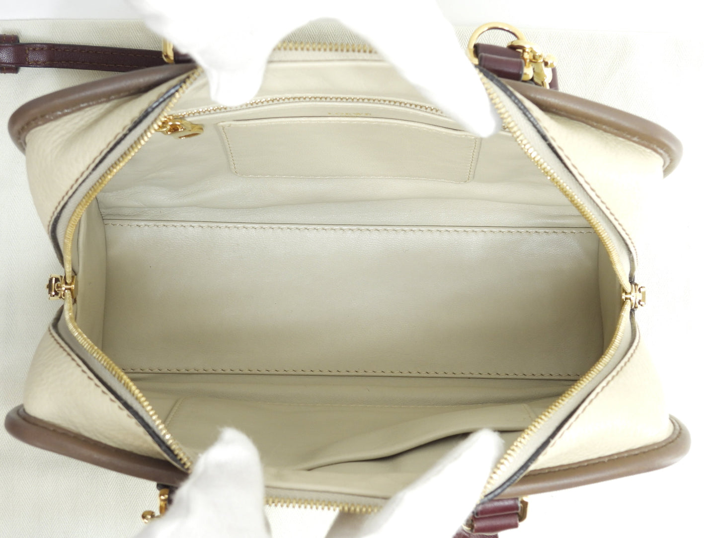 Loewe Amazona 23 in pelle crema/bordeaux, mini borsa a mano, pochette, ottime condizioni @061210