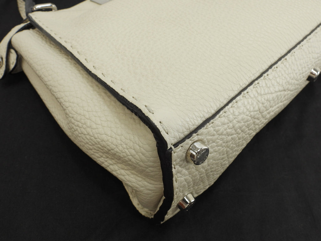 Fendi Peekaboo Regular in pelle Selleria bianco-grigio, borsa a mano con tracolla, ottime condizioni @ 23