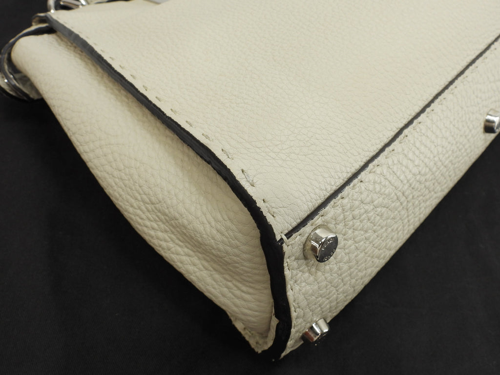 Fendi Peekaboo Regular in pelle Selleria bianco-grigio, borsa a mano con tracolla, ottime condizioni @ 23