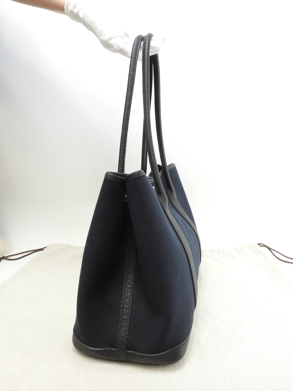 Hermès Garden Party PM tracolla lunga cotone pelle nera tote bag ottime condizioni@□P 3