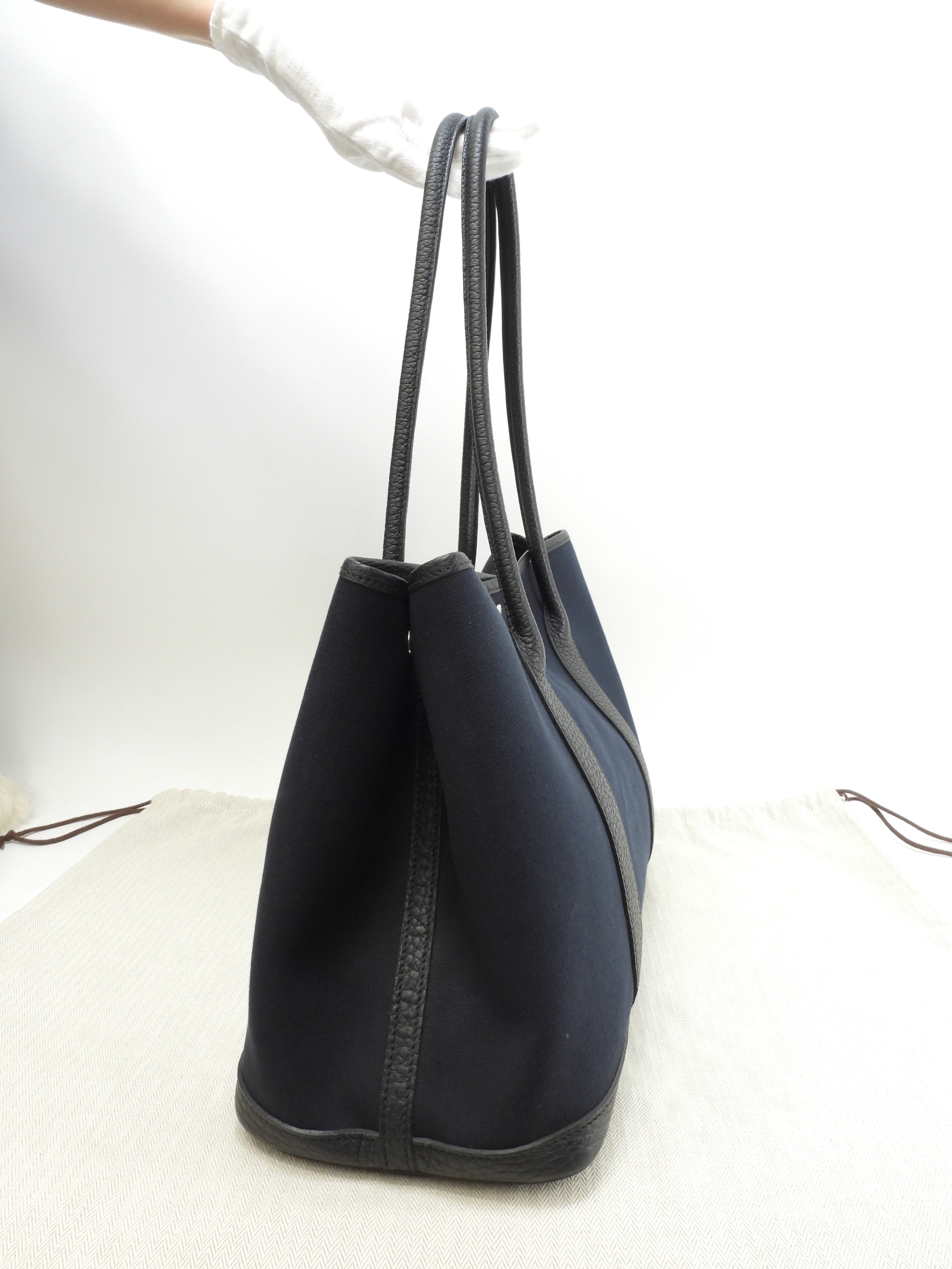 Hermès Garden Party PM tracolla lunga cotone pelle nera tote bag ottime condizioni@□P 3