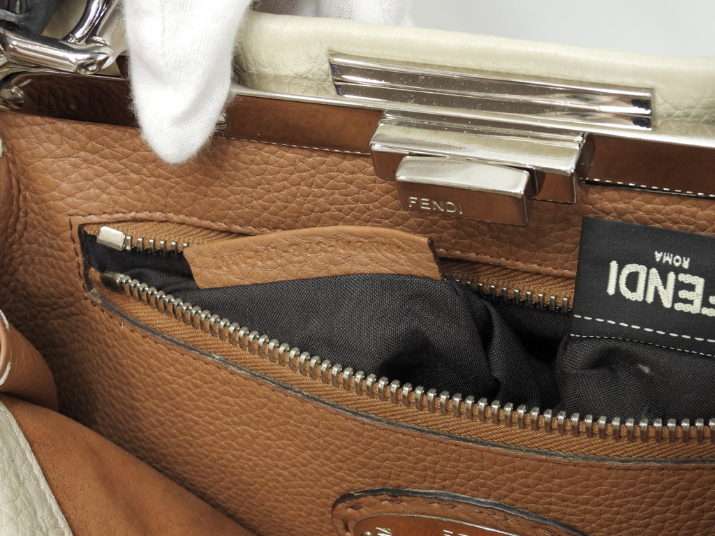 Fendi Peekaboo Regular in pelle Selleria bianco-grigio, borsa a mano con tracolla, ottime condizioni @ 23