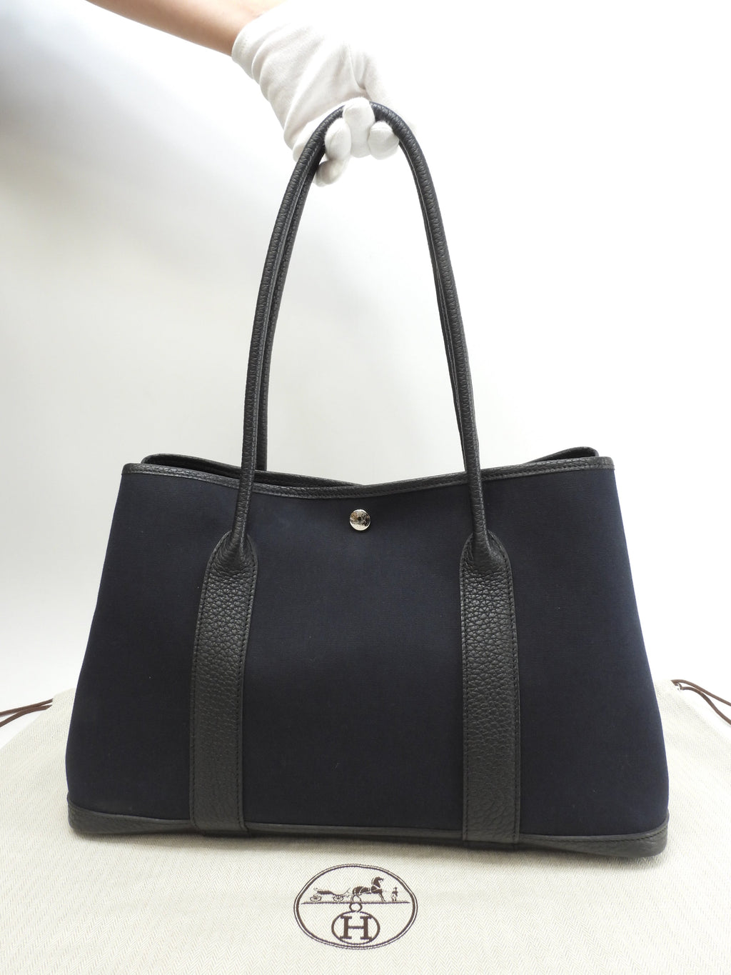 Hermès Garden Party PM tracolla lunga cotone pelle nera tote bag ottime condizioni@□P 3