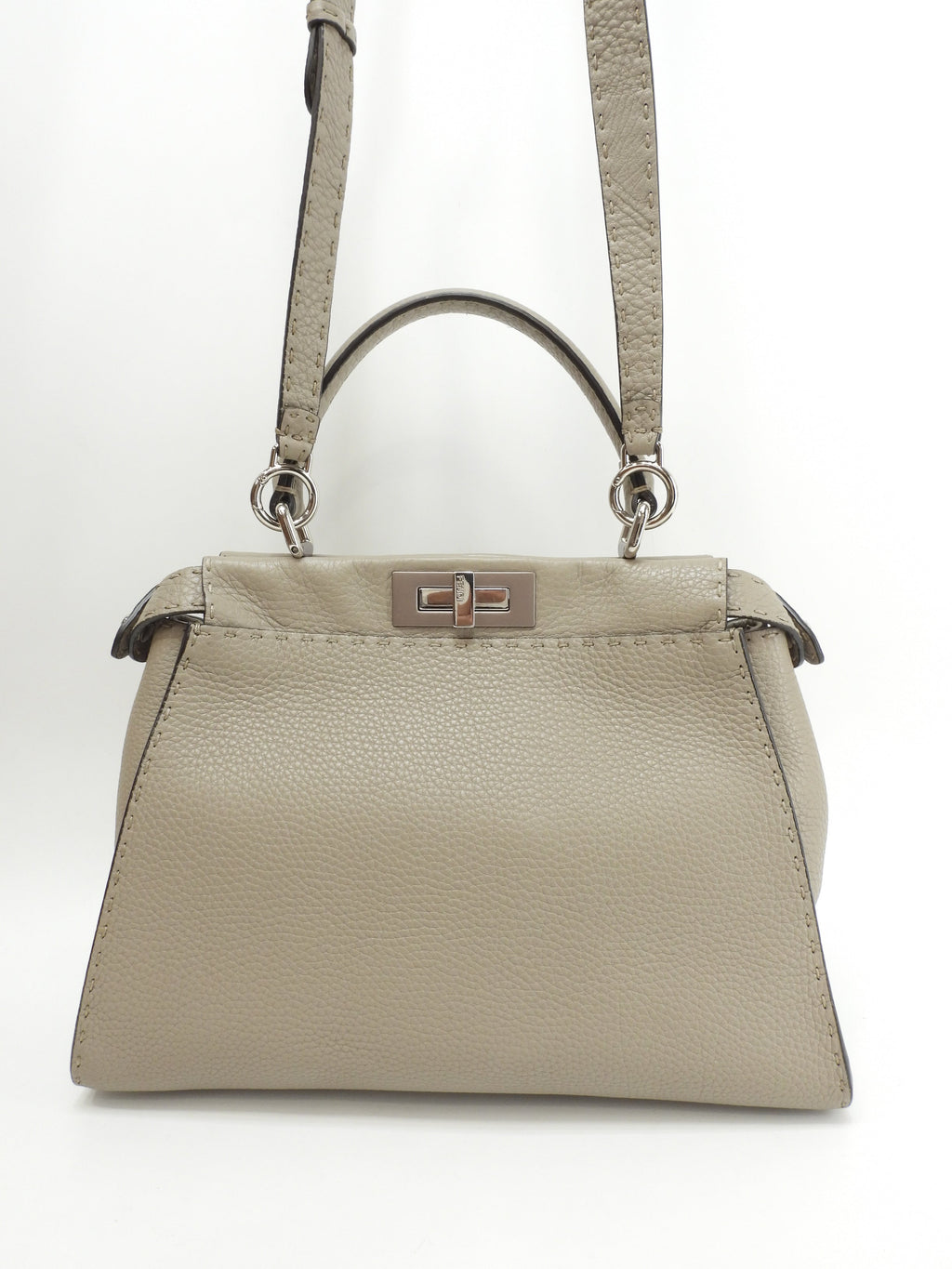 Fendi Peekaboo Regular in pelle Selleria grigia, borsa a mano con tracolla, condizioni eccellenti @ 22