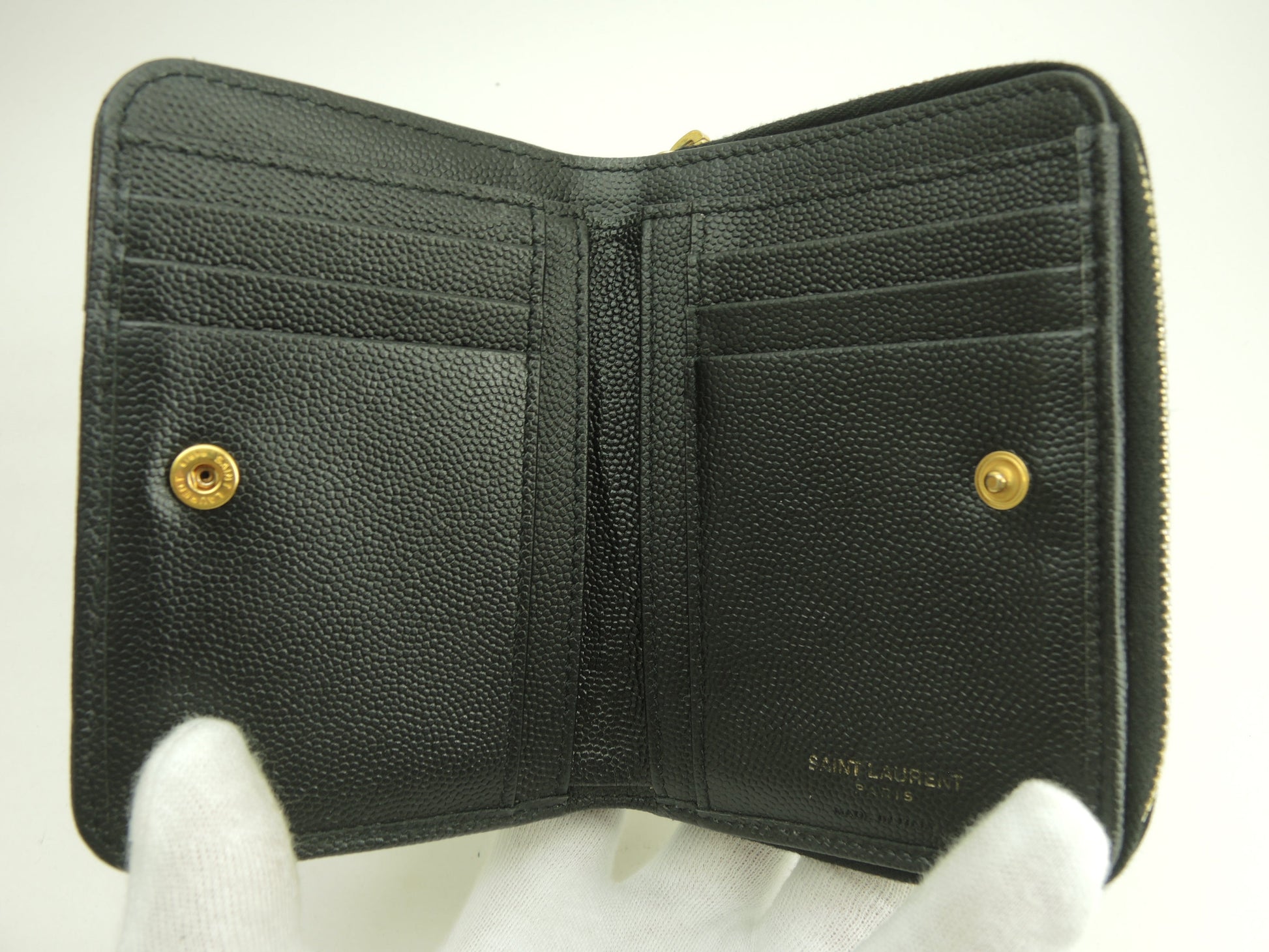 サンローラン コンパクトジップアラウンドウォレット YSL レザー黒 2折財布 @GNC403723-0321