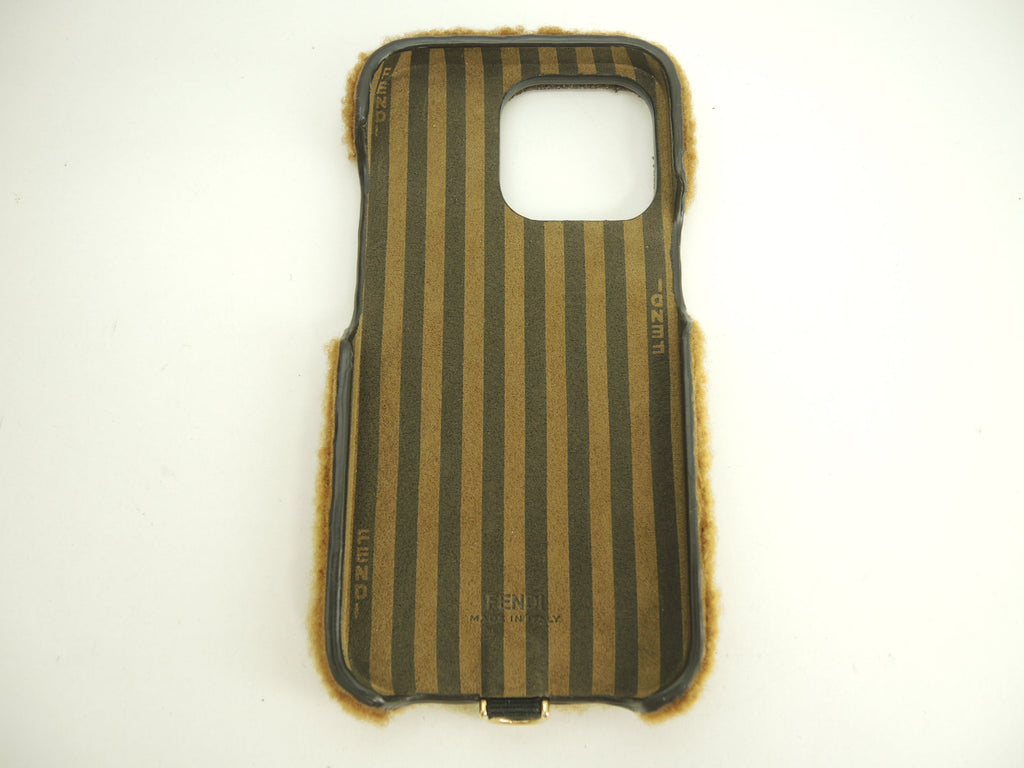 FENDI Custodia iPhone 14 Pro Pekan Montone Marrone Crema Cover Telefono @ 1